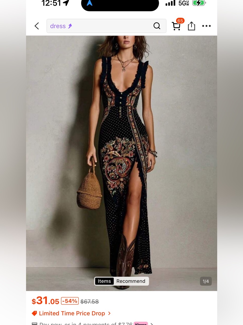 SHEIN Black Paisley Maxi Dress with Ruffle V-Neck